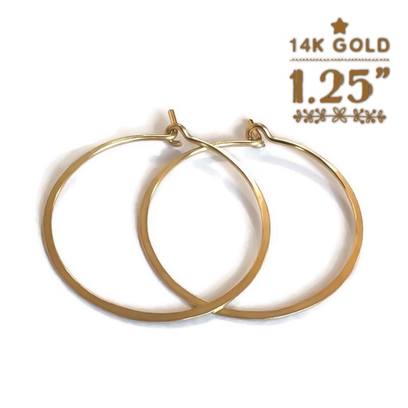 Moodtherapy Jewelry - ⚡️𝗳𝗹𝗮𝘀𝗵 𝘀𝗮𝗹𝗲⚡️ 14K SOLID GOLD Classic Medium Sized Hoop Earrings 1.25”